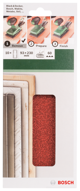 Bosch For orbital sanders, 93 x 230 mm, 60, 8-hole 10 pc, clip on - 0