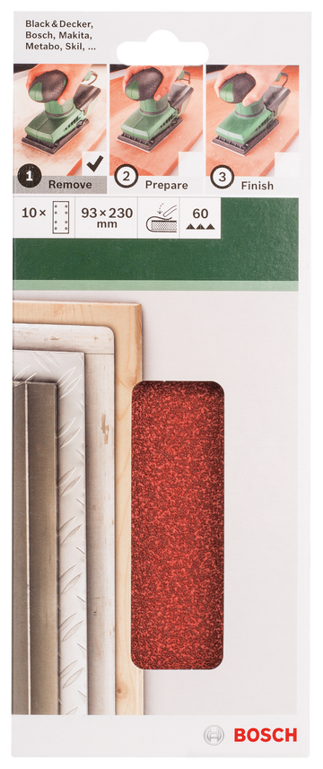 Bosch For orbital sanders, 93 x 230 mm, 60, 8-hole 10 pc, clip on - 0