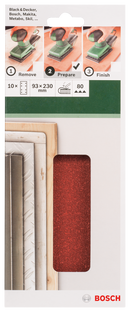 Bosch sanding sheet set for orbital sanders 93 x 230 mm, 80, 8-hole, 10 pc, clip on-1