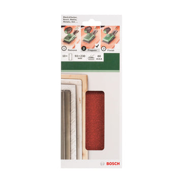 Bosch sanding sheet set for orbital sanders 93 x 230 mm, 80, 8-hole, 10 pc, clip on - image 01