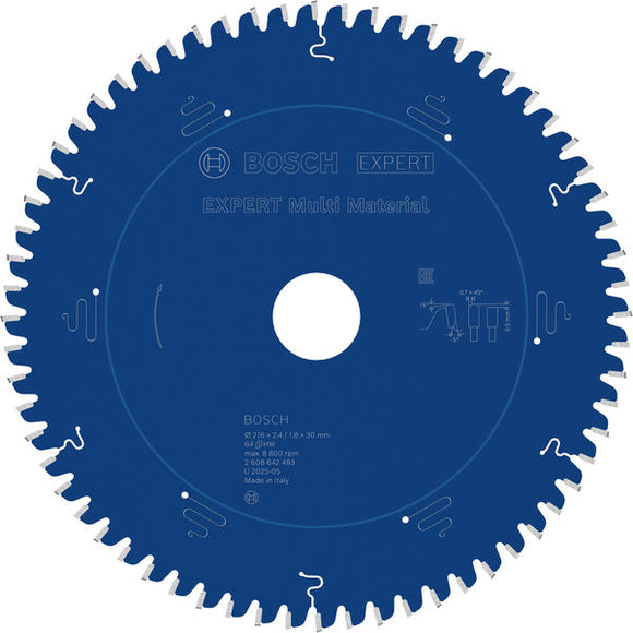 EXPERT Multi Material Circular Saw Blade, 216 x 2.4/1.8 x 30 mm, T64