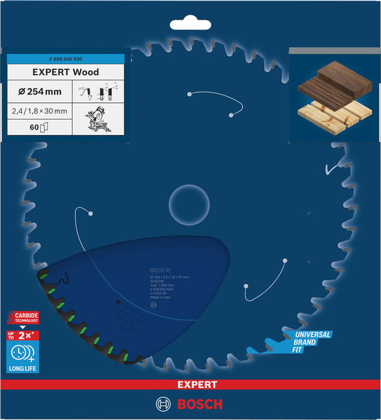 EXPERT Wood Circular Saw Blade, 254 x 2.4/1.8 x 30 mm, T60
 254 x 30 x 2,4 mm, 60