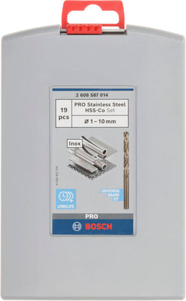 PRO Stainless Steel HSS-Co Twist Drill Bit Set, 19 pcs, 1-10 mm - 0