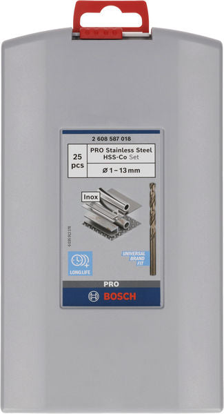 PRO Stainless Steel HSS-Co Twist Drill Bit Set, 25 pcs 1-13 mm