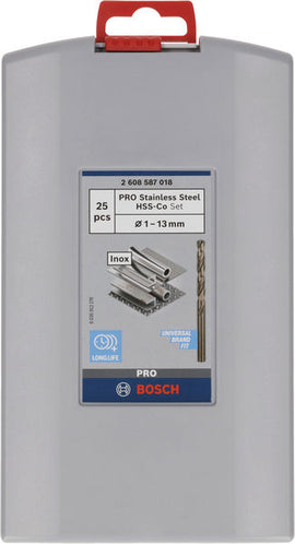 PRO Stainless Steel HSS-Co Twist Drill Bit Set, 25 pcs 1-13 mm - 0