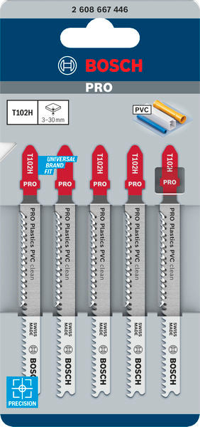 PRO Plastics PVC clean T102H Jigsaw Blade, 100 mm, 5 pcs