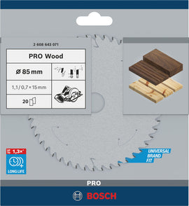 PRO Wood Circular Saw Blade, 85 x 1.1 x 15 mm
 85 x 15 x 1.1mm x 20 for GKS 12V-LI - 0