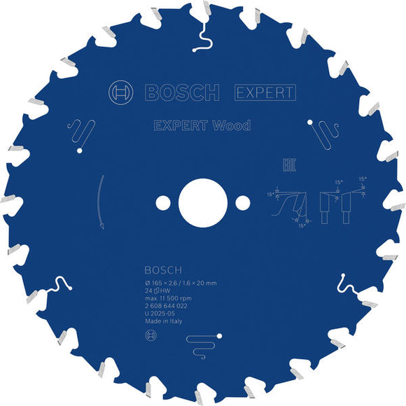 EXPERT Wood Circular Saw Blade, 165 x 2.6/1.6 x 20 mm, T24