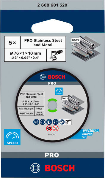 Bosch PRO Stainless Steel and Metal Bonded Cutting Disc 76x1x10 mm 5pcs