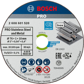 Bosch PRO Stainless Steel and Metal Bonded Cutting Disc 76x1x10 mm 5pcs