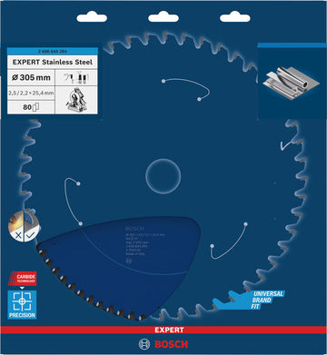EXPERT Stainless Steel Circular Saw Blade, 305 x 2.5/2.2 x 25.4 mm, T80 - 0