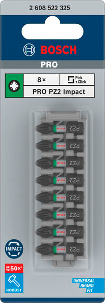 Bosch PRO Pozidriv Impact Bit, PZ2, 25 mm, 8 pcs - 0