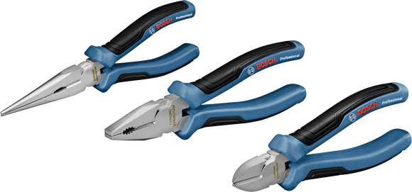 Bosch 3pc Plier Set: Combination Plier, Long Nose Plier,Diagonal Cutter