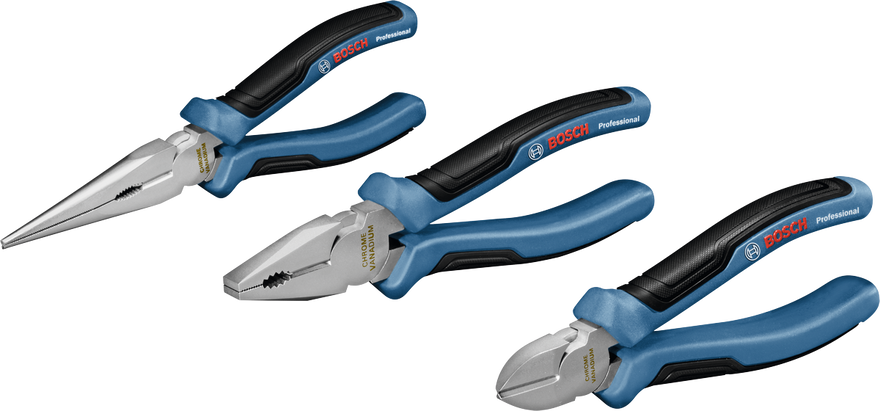 Bosch 3pc Plier Set: Combination Plier, Long Nose Plier,Diagonal Cutter