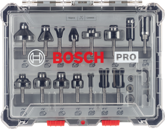 PRO Router Bit Mixed Set, Shank 1/4?, 15 pcs