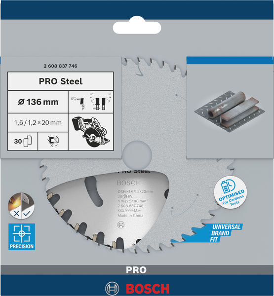 Bosch PRO Steel cordless Circular Saw Blade, 136 x 1.6 x 20 mm 30T