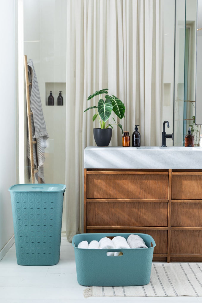 Curver Softex Laundry Basket 45L Teal Blue in Bathroom