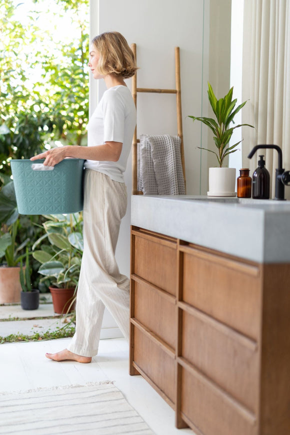 Curver Softex Laundry Basket 45L Teal Blue in Bathroom