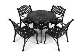 Anray 4 Seater Lattice with 90cm Patio Table Set ROUND - Black