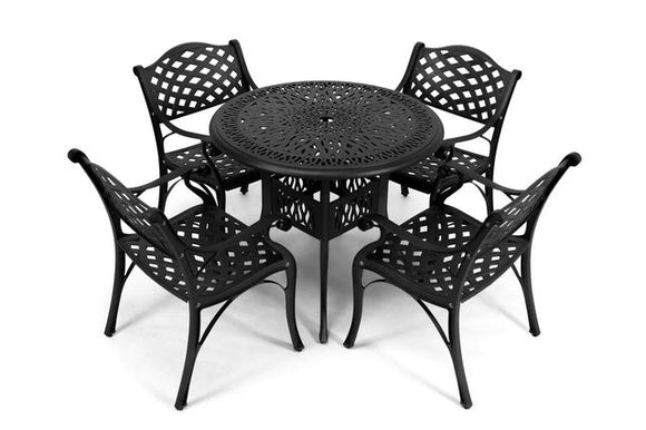 Anray 4 Seater Lattice with 90cm Patio Table Set ROUND - Black