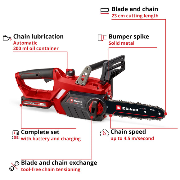 Einhell Cordless Chain Saw GE-LC 18/25-1 Li Kit (1x3,0Ah) - image 03