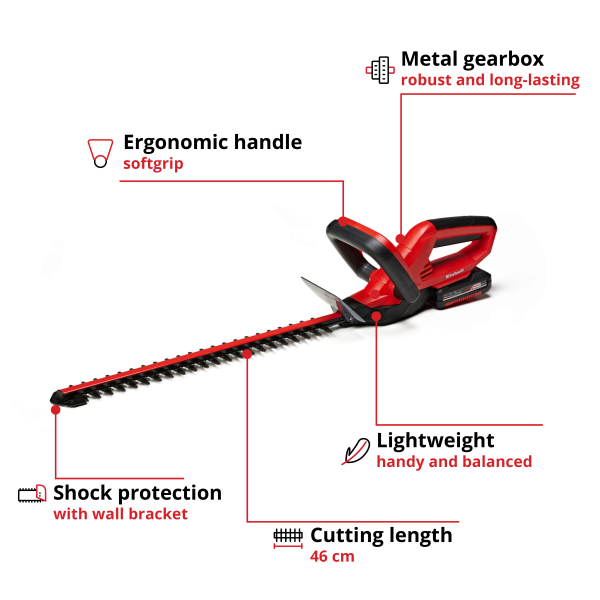 Einhell Cordless Hedge Trimmer GC-CH 1846 Li Kit (1X2,0Ah)