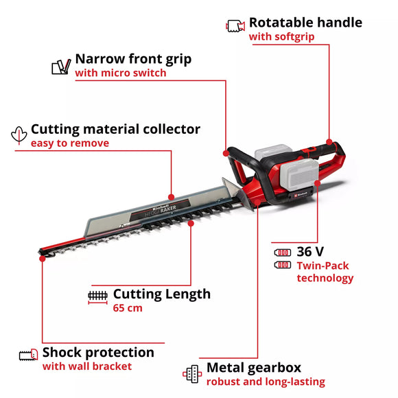 Einhell Cordless Hedge Trimmer GE-CH 36/65 Li-Solo