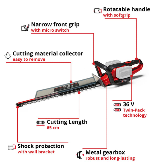 Einhell Cordless Hedge Trimmer GE-CH 36/65 Li-Solo - image 03