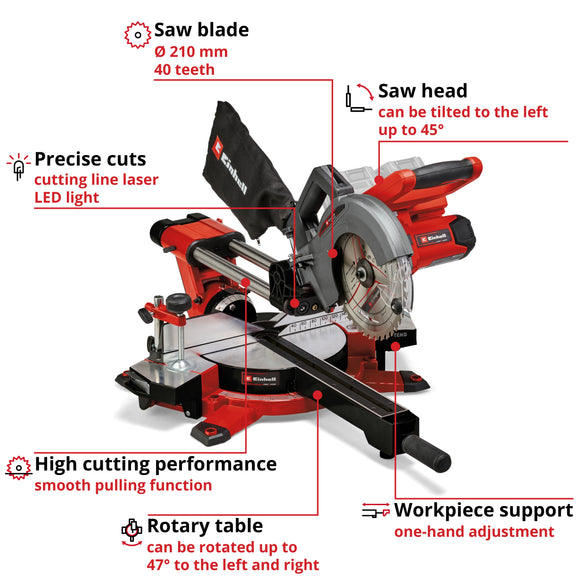 Einhell Cordless Sliding Mitre Saw TE-SM 36/210 Li - Solo - image 03