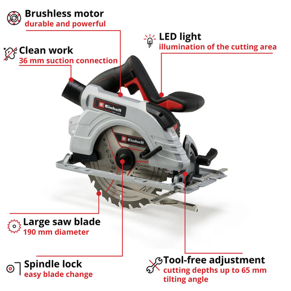 Einhell PROFESSIONAL Cordless Circular Saw TP-CS 18/190 Li BL - Solo - image 03