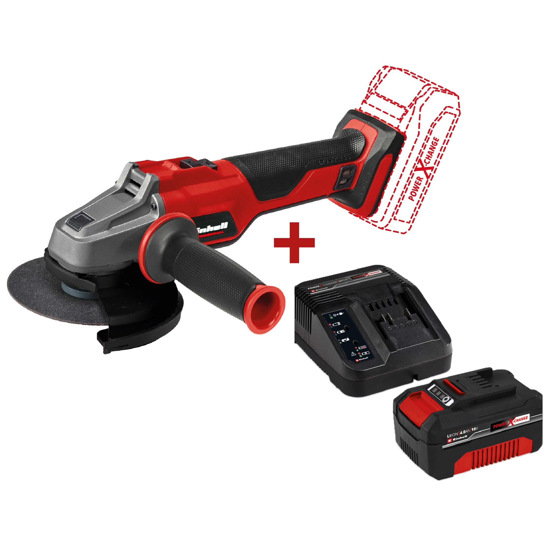 Einhell Cordless Angle Grinder Axxio 18/115 Q + 4Ah Starter Kit