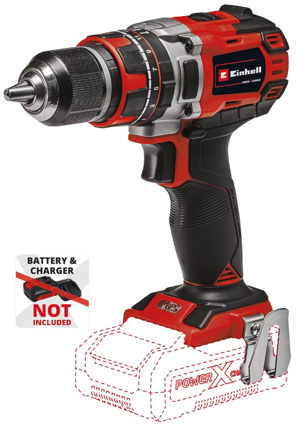 Red and black cordless drill with 'Einhell' branding on a white background.