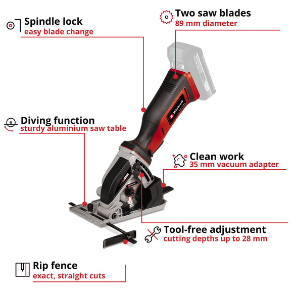 Einhell Cordless Mini Circular Saw TE-CS 18/89 Li - Solo - image 03