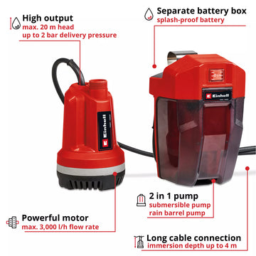 Einhell Cordless Clear Water Pump GE-PP 18 RB Li - Solo - 0