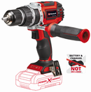 Red and black cordless drill with 'Power X-Change' feature on a white background