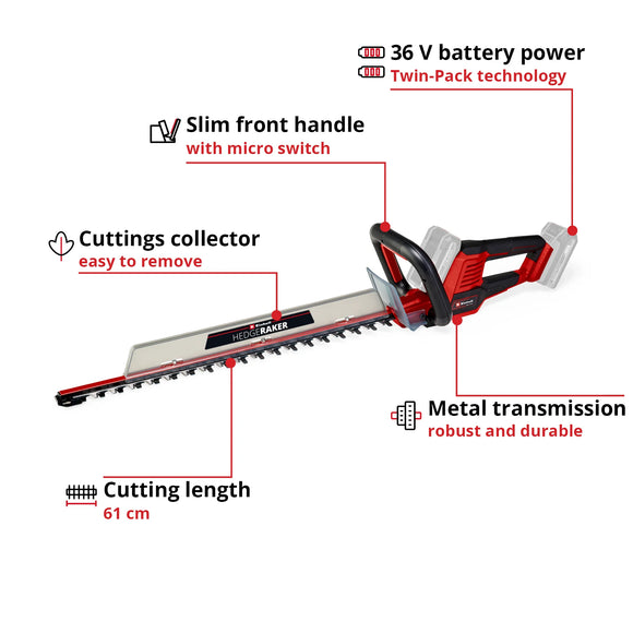 Einhell Cordless Hedge Trimmer GE-CH 36/61 Li-Solo - image 03