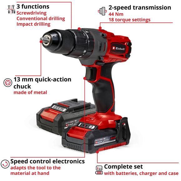 Einhell Cordless Impact Drill TE-CD 18/2 Li-i +64 (2x2,0 Ah) - image 04