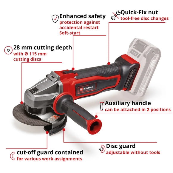 Einhell Cordless Angle Grinder TE-AG 18/115 Q Li Solo - image 04