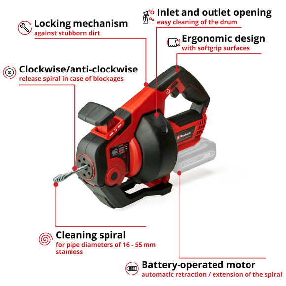 Einhell Cordless Drain Cleaner TE-DA 18/760 Li Solo - image 03