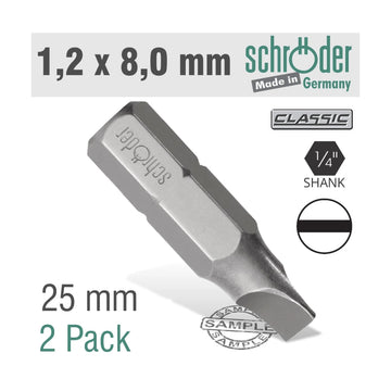Schroder Slotted Bit 1.2 x 8mm 25mm 2 Pack - image 01
