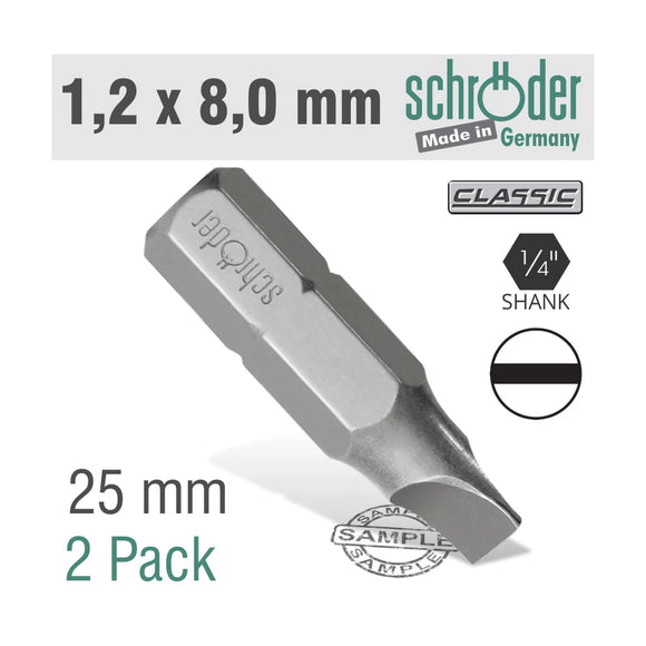 Schroder Slotted Bit 1.2 x 8mm 25mm 2 Pack - image 01