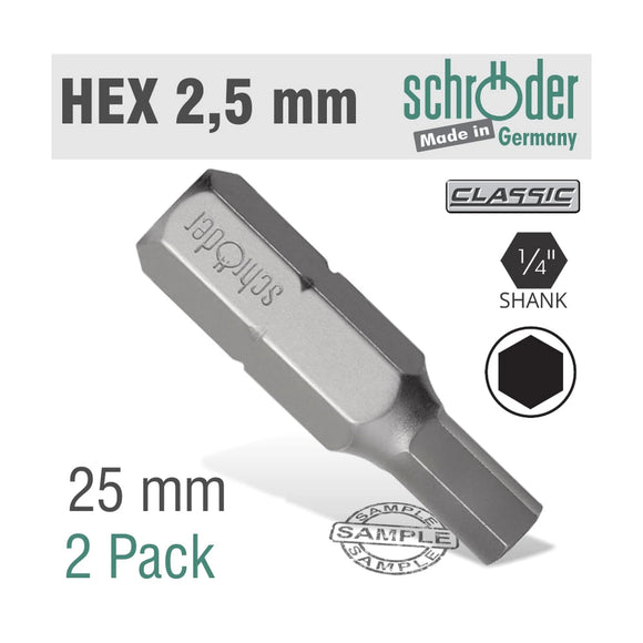 Schroder Hex/Allen Insert Bit 2.5mm 2 Pack - image 01
