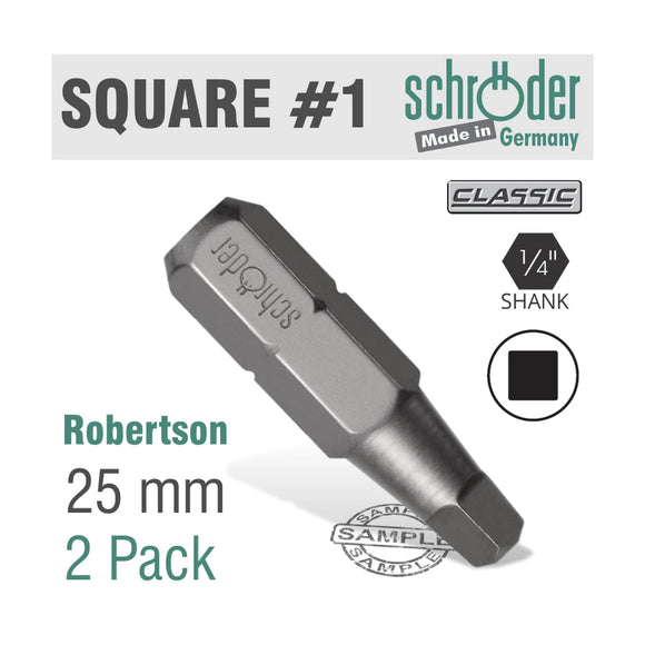 Schroder Sq Recess No. 1 x 25mm Bit 2 Pack - image 01
