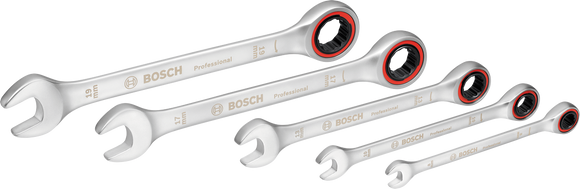 Bosch 5pc Ratchet Spanner Set silver satin