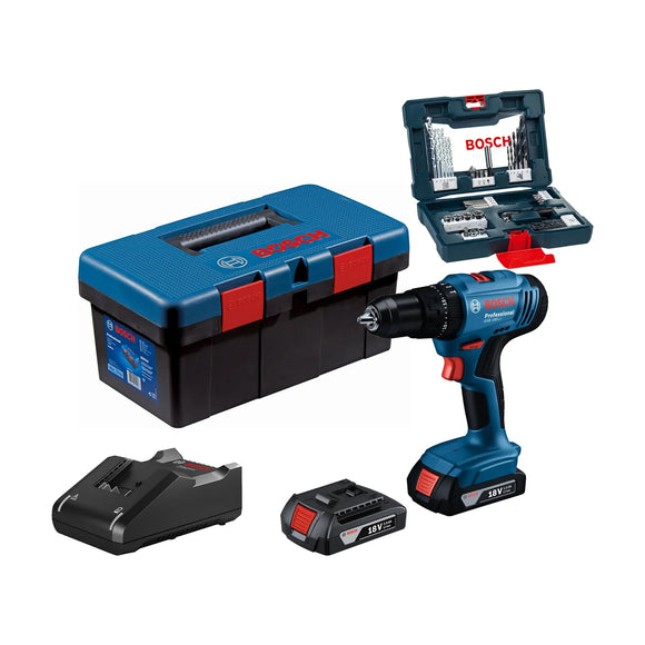Bosch Cordless Impact Drill GSB 183-LI + 41pce Accessory Kit + Fisherman Box - image 01