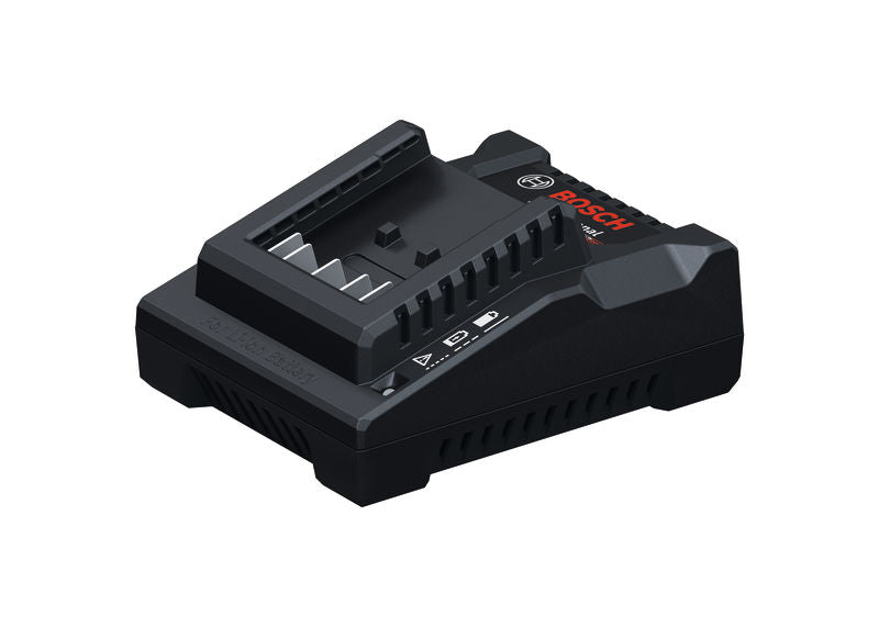 Black Bosch battery charger on a white background