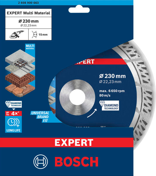 Bosch EXPERT MultiMaterial Diamond Cutting Disc 230 x 22.23 x 2.4 x 15 mm