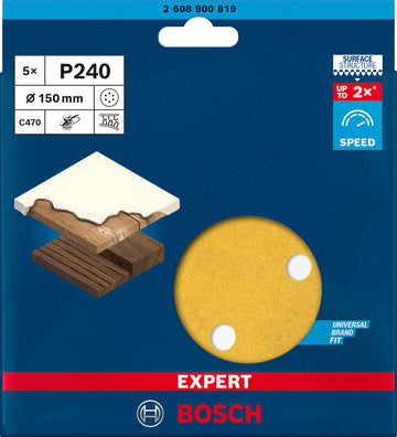 EXPERT C470 Sandpaper with 6 holes for Random Orbital Sanders 150 mm, G 240 5-pc - 0
