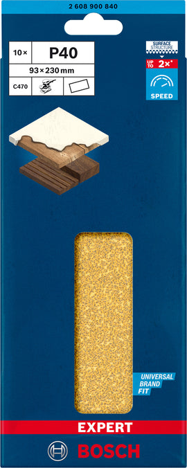 EXPERT C470 Sandpaper with no holes for Orbital Sanders 93 x 230 mm, G 40 10-pc - 0