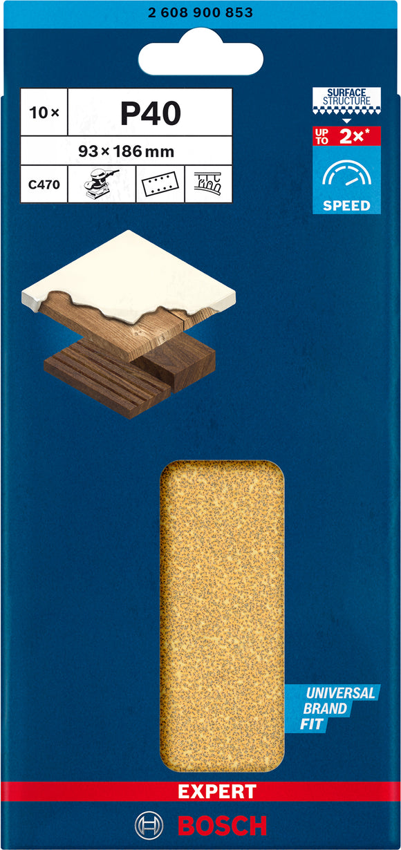 EXPERT C470 Sandpaper with 8 holes for Orbital Sanders 93 x 186 mm, G 40 10-pc